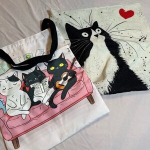 Cute Cat Print Tote Bag + Pillow case